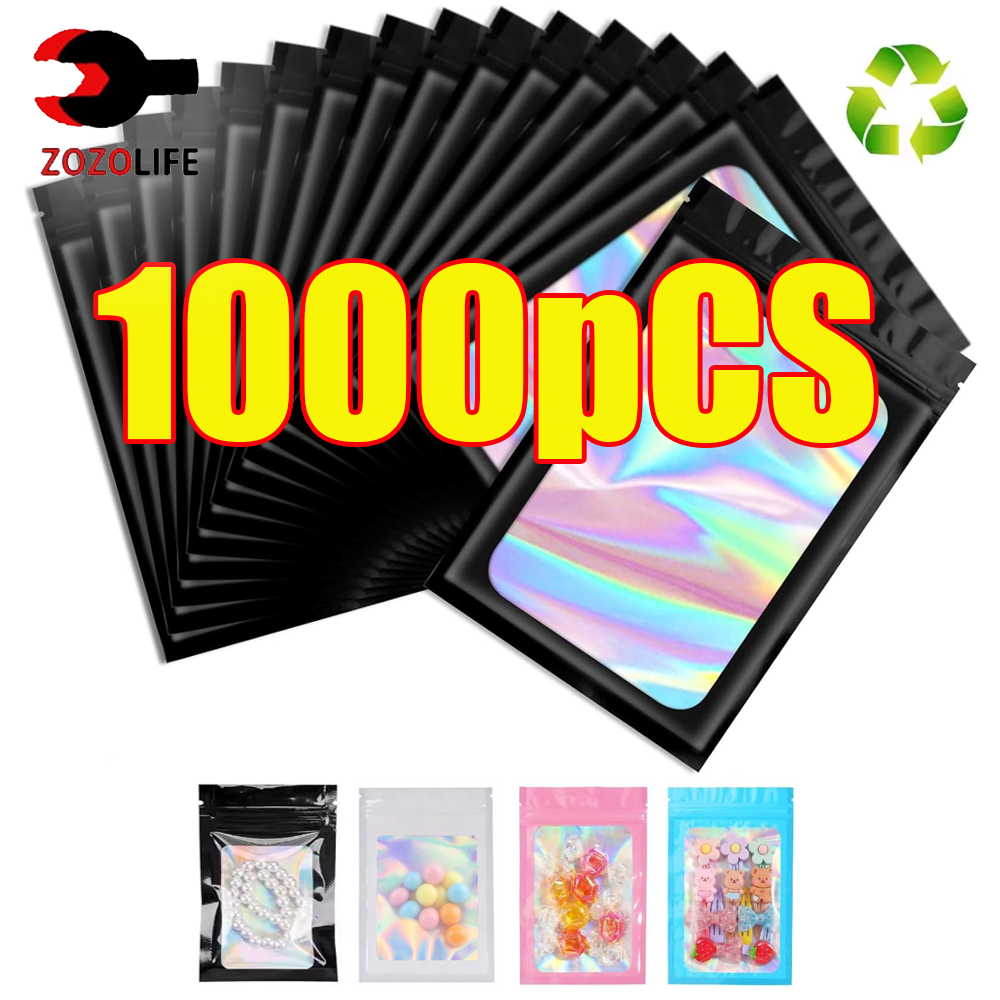 Food Or Snacks - 10-1000 Stuks Holografische Ziplock Zak Zwart